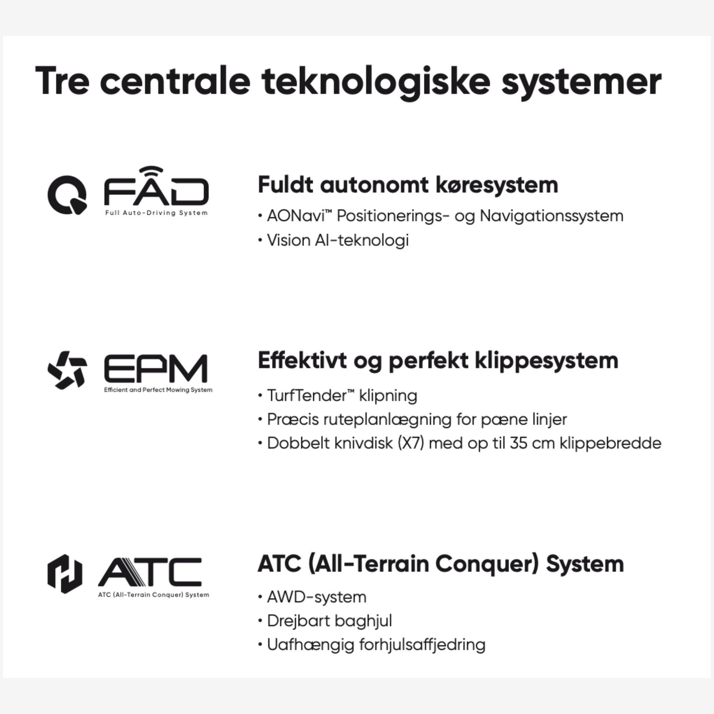 Græsslåmaskine Sunseeker X3 - systemer - uden kanttråd